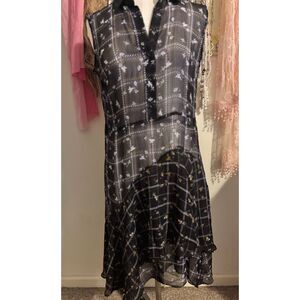 Simply Vera Vera Wang Sheer Overlay Floral Plaid Dress Asymmetric Hi-Lo Midi
